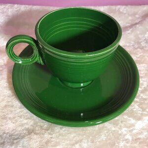 Vintage Fiestaware Forrest Green Cup & Saucer Set * Retro GUC Tea Coffee Kitchen